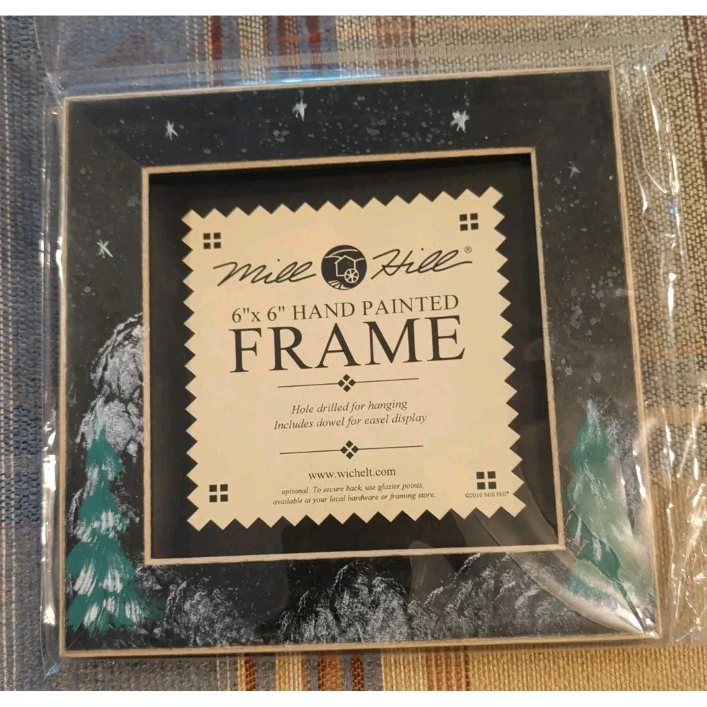 Brand New 2010 Mill Hill Frame 6X6 Wooden Hand-Painted Winter Night Folk Art